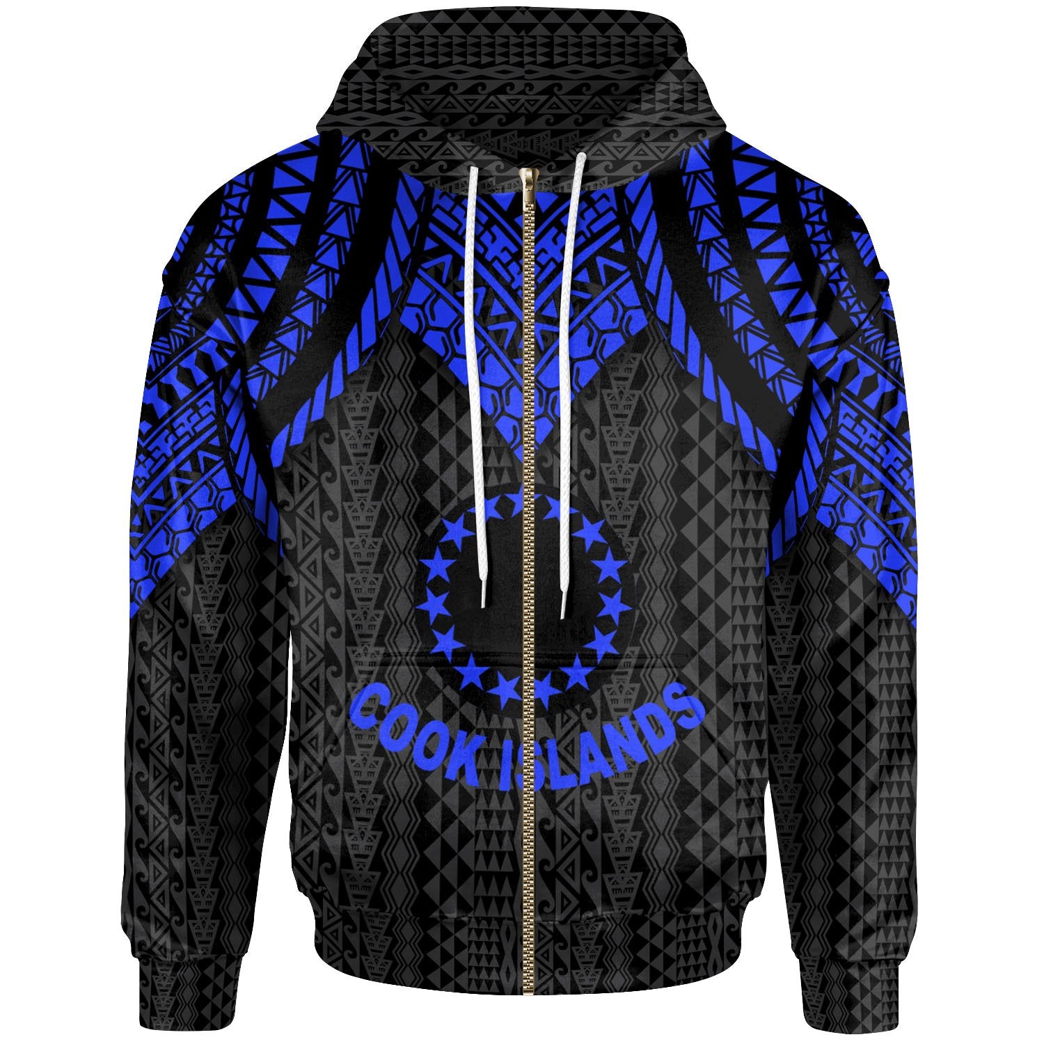 Cook islands Zip up Hoodie Polynesian Armor Style Blue Unisex Blue - Polynesian Pride