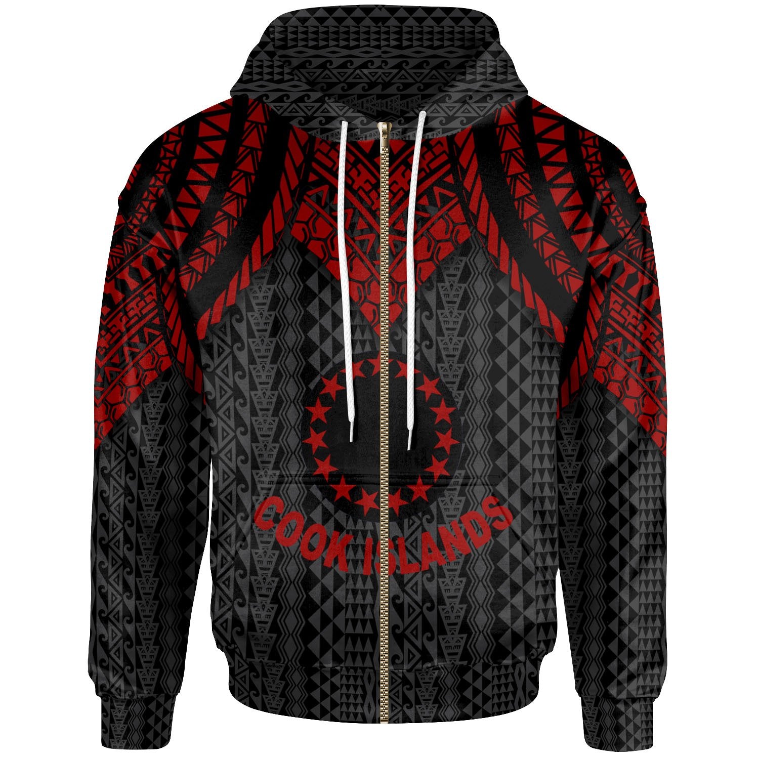 Cook islands Zip up Hoodie Polynesian Armor Style Red Unisex Red - Polynesian Pride