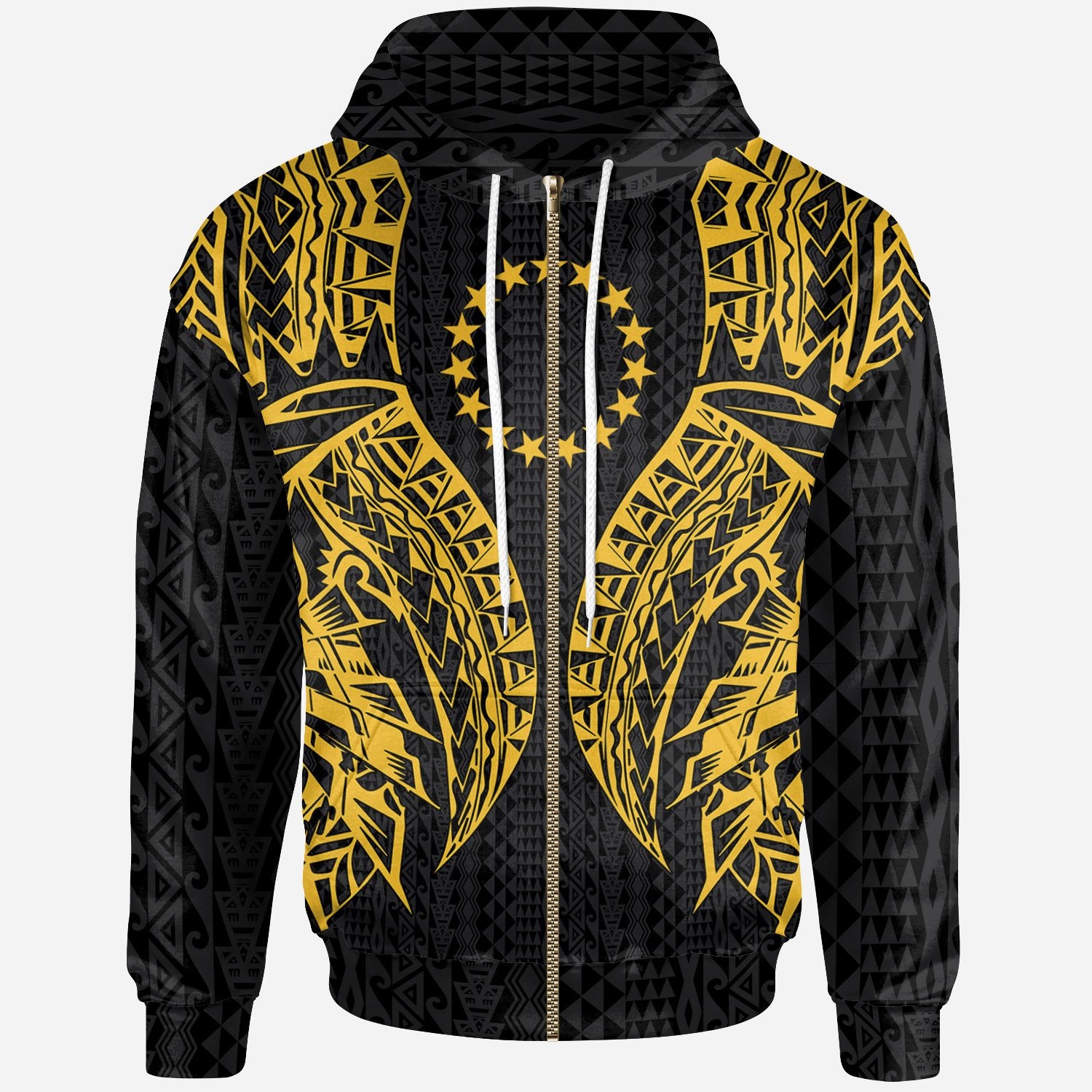 Cook Islands Zip up Hoodie Polynesian Lion Head Gold Style Unisex Gold - Polynesian Pride