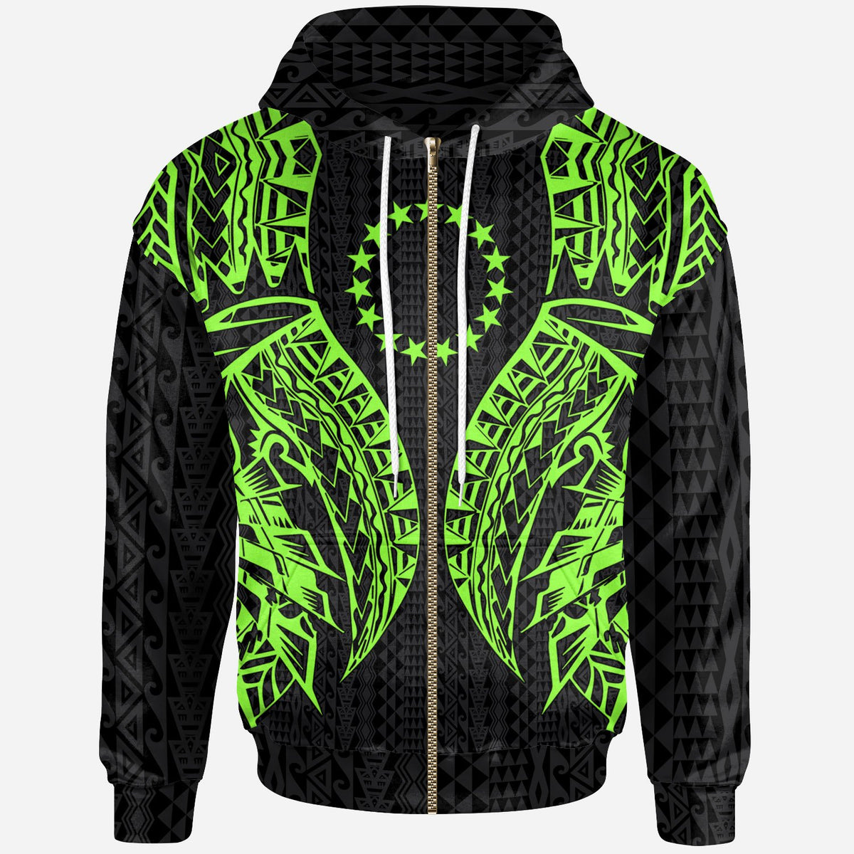 Cook Islands Zip up Hoodie Polynesian Lion Head Green Style Unisex Green - Polynesian Pride