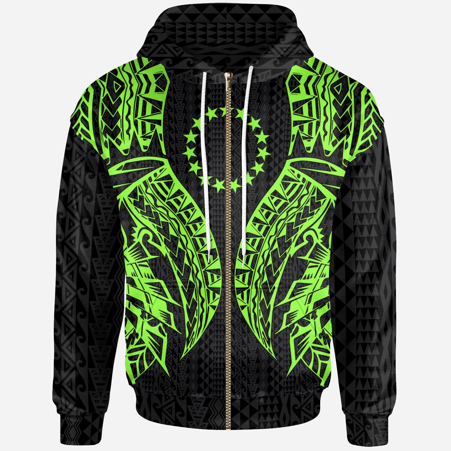 Cook Islands Zip up Hoodie Polynesian Lion Head Green Style Unisex Green - Polynesian Pride