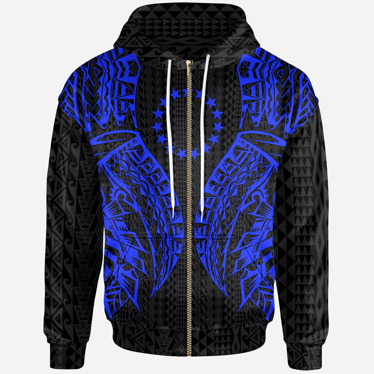 Cook Islands Zip up Hoodie Polynesian Lion Head Blue Style Unisex Blue - Polynesian Pride