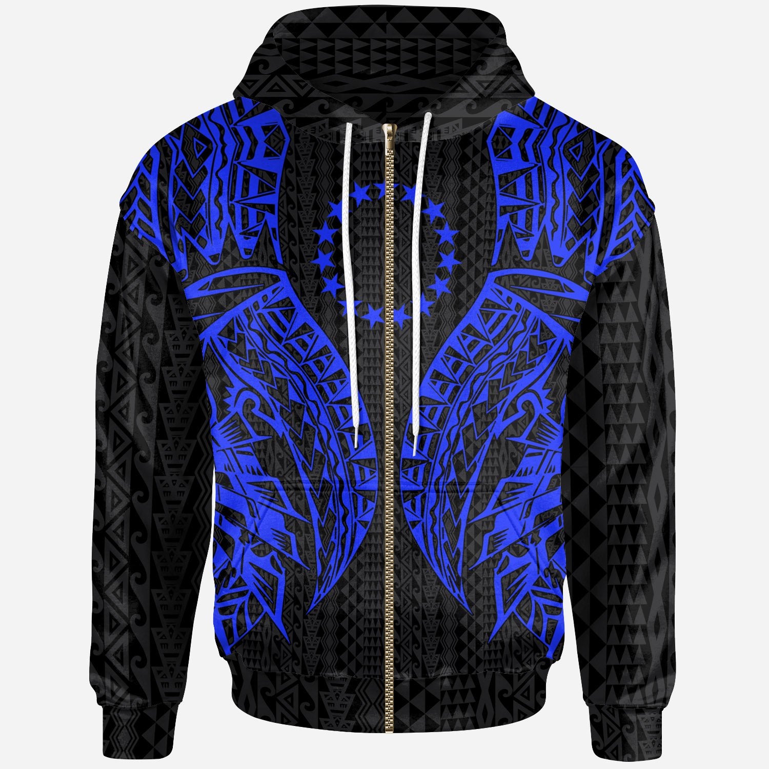 Cook Islands Zip up Hoodie Polynesian Lion Head Blue Style Unisex Blue - Polynesian Pride
