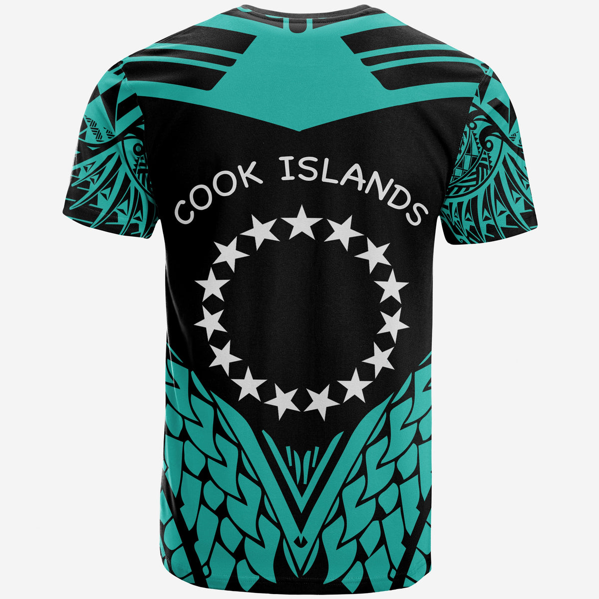 Cook Islands T Shirt Unique Eagle Feather Texture Black Blue - Polynesian Pride