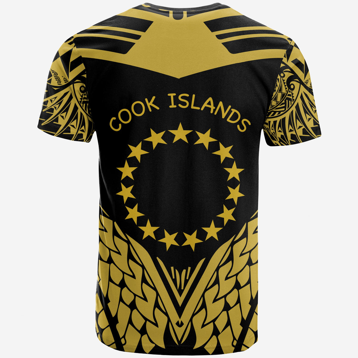 Cook Islands T Shirt Unique Eagle Feather Texture Black Yellow - Polynesian Pride