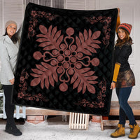 Hawaiian Quilt Maui Plant And Hibiscus Premium Quilt - Coral Black - AH - Polynesian Pride