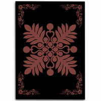 Hawaiian Quilt Maui Plant And Hibiscus Pattern Area Rug - Coral Black - AH Coral - Polynesian Pride