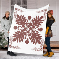 Hawaiian Quilt Maui Plant And Hibiscus Premium Blanket - Coral White - AH - Polynesian Pride