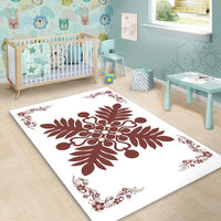 Hawaiian Quilt Maui Plant And Hibiscus Pattern Area Rug - Coral White - AH - Polynesian Pride