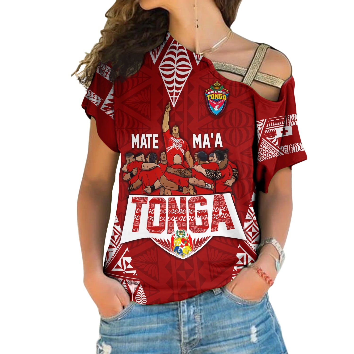 Personalised Tonga Rugby Cross Shoulder Shirt Mate Ma'a Tonga Warriors LT7 - Polynesian Pride