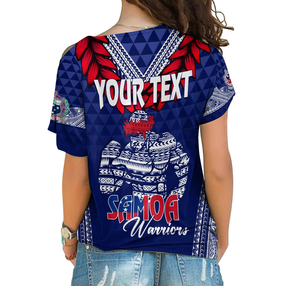 Personalised Toa Samoa Cross Shoulder Shirt Ulafala Style Samoa Warriors LT7 - Polynesian Pride