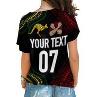 Personalised Aussie Kangaroos Mix Mate Maa Tonga Cross Shoulder Shirt Aboriginal with Kupesi LT7 - Polynesian Pride