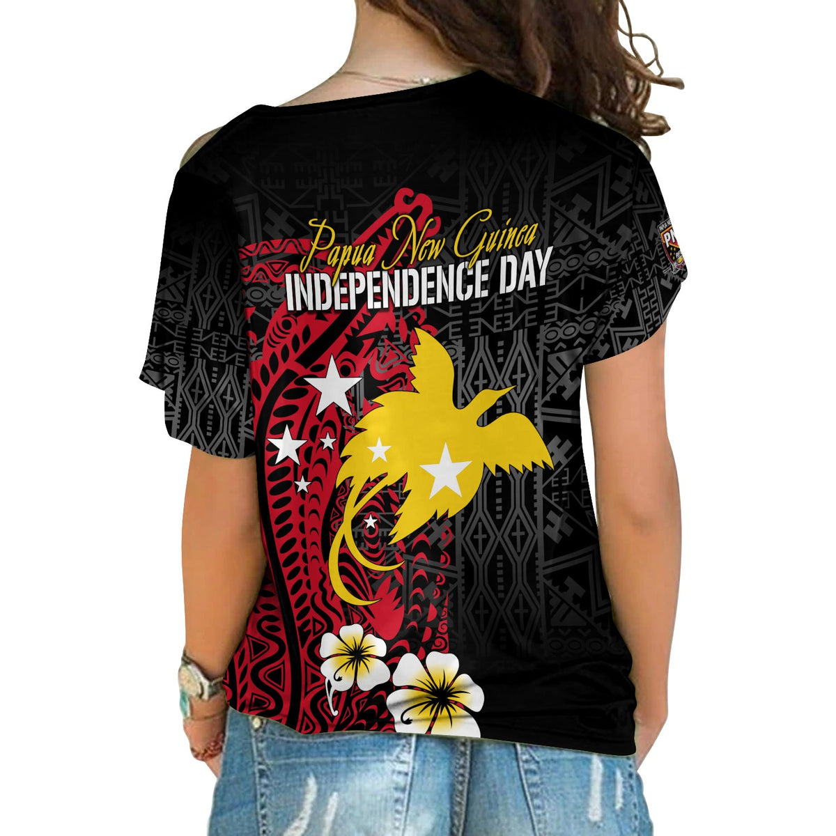 Papua New Guinea Independence Cross Shoulder Shirt PNG Kumuls - Tribal Crocodile LT7 - Polynesian Pride
