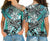 (Custom Personalised) Hawaii Cross Shoulder Shirt Tribal Plumeria With Polynesian Turtle Ver.04 LT14 Female Turquoise - Polynesian Pride