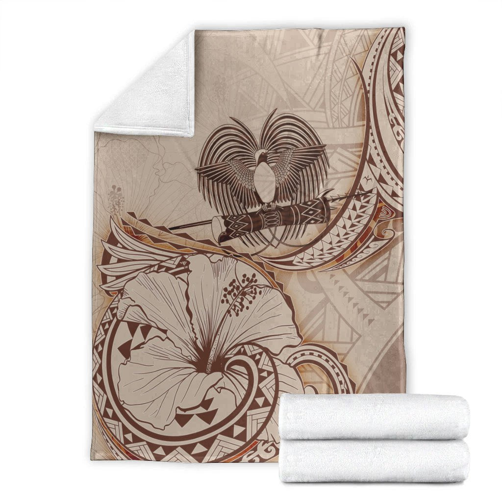 Papua New Guinea Premium Blanket - Hibiscus Flowers Vintage Style - Polynesian Pride