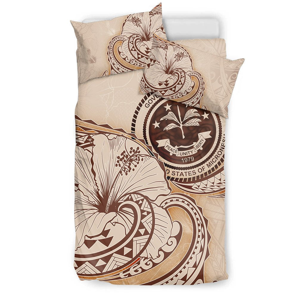 Federated States of Micronesia Bedding Set - Hibiscus Flower Vintage Style - Polynesian Pride