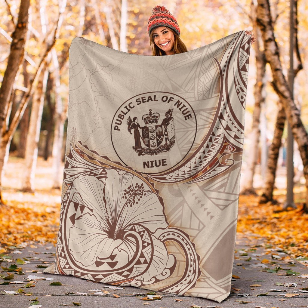 Niue Premium Blanket - Hibiscus Flowers Vintage Style - Polynesian Pride