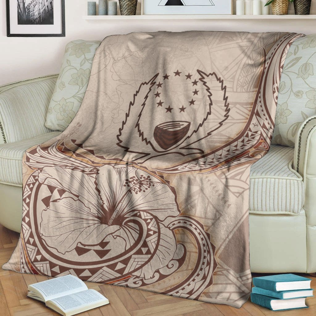 Pohnpei Premium Blanket - Hibiscus Flowers Vintage Style - Polynesian Pride