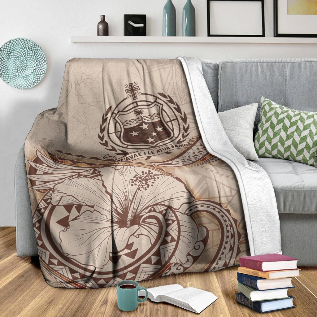Samoa Premium Blanket - Hibiscus Flowers Vintage Style - Polynesian Pride