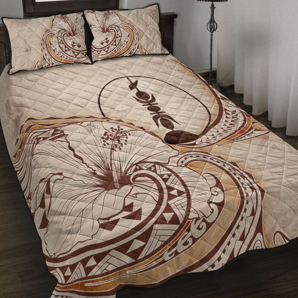 New Caledonia Quilt Bed Set - Hibiscus Flowers Vintage Style Nude - Polynesian Pride