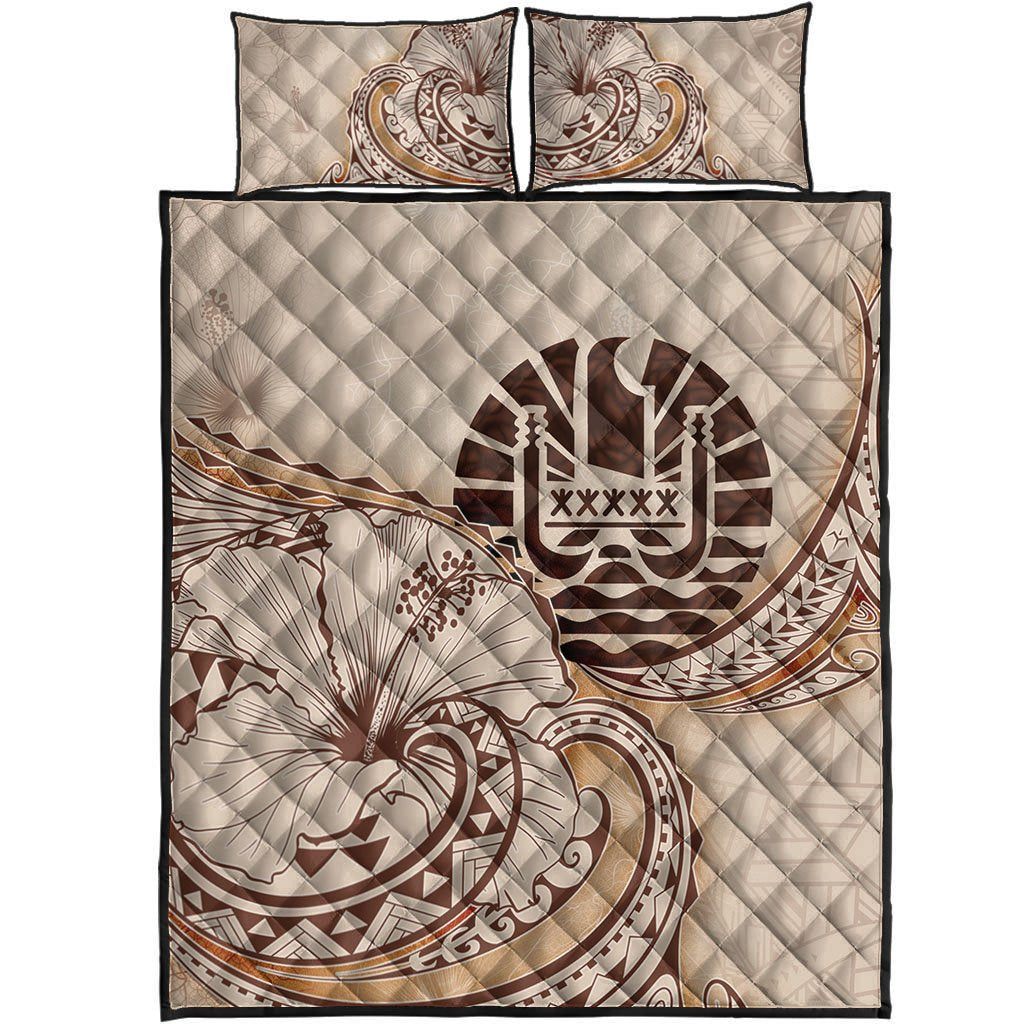 Tahiti Quilt Bed Set - Hibiscus Flowers Vintage Style - Polynesian Pride