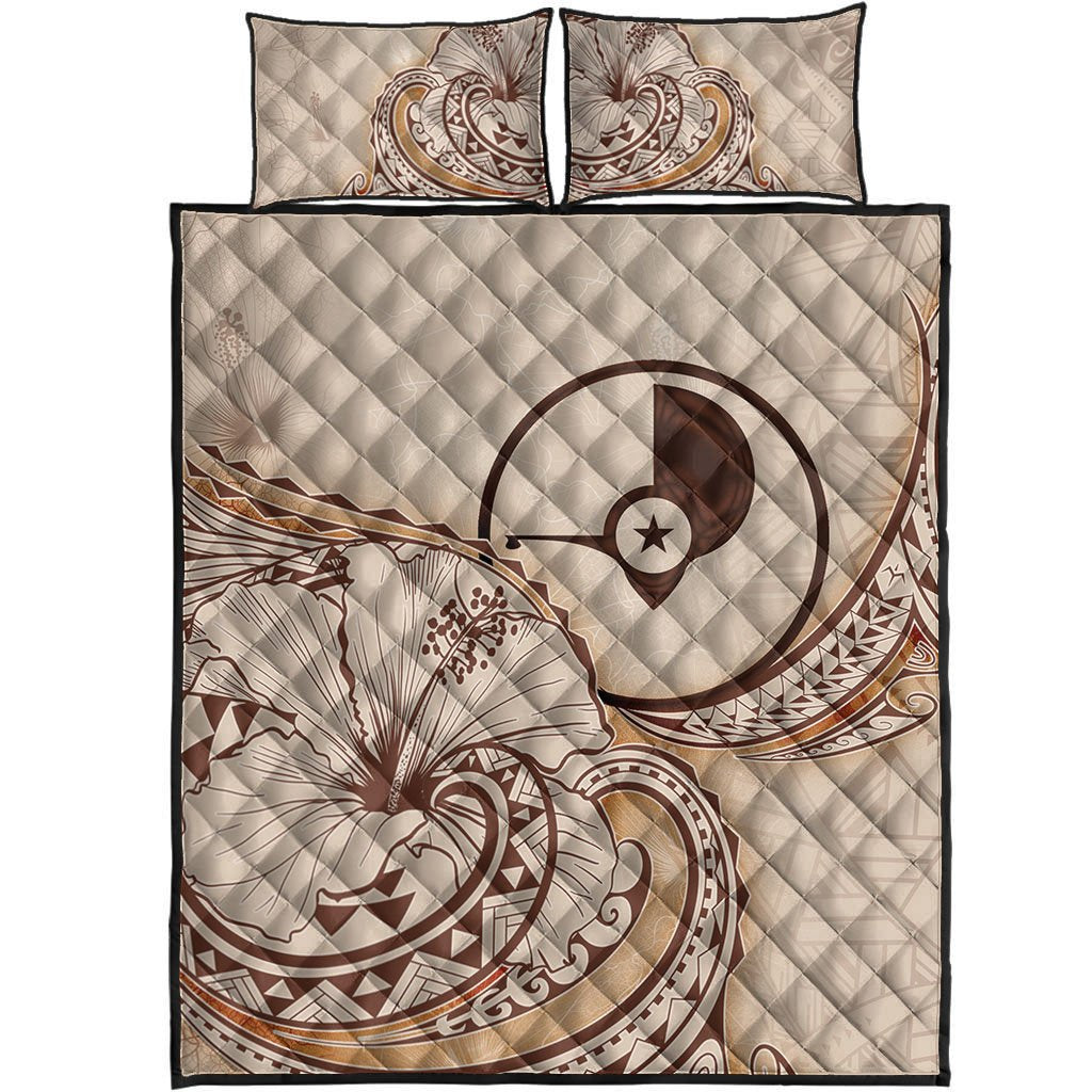 Yap Quilt Bed Set - Hibiscus Flowers Vintage Style - Polynesian Pride