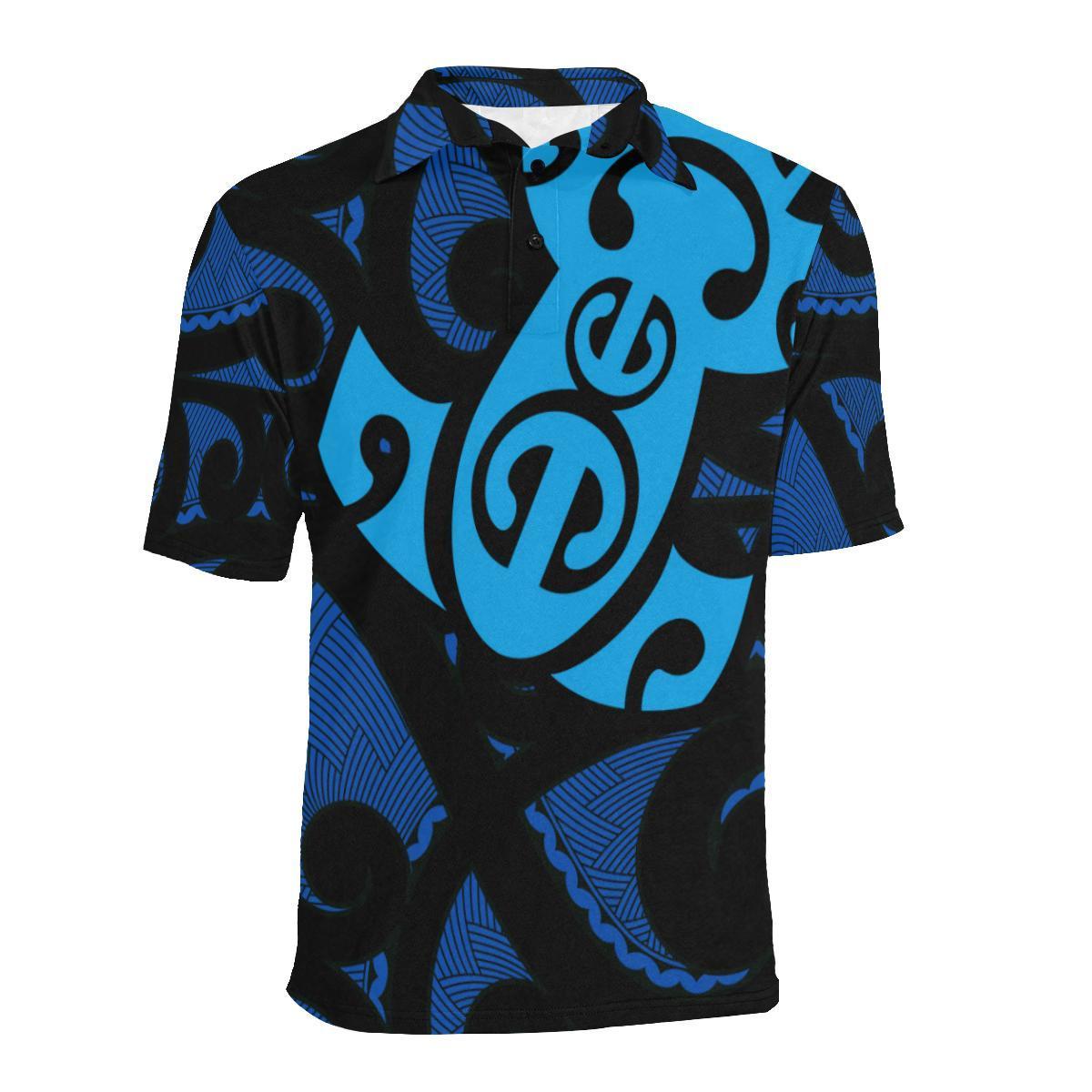 Maori Blue Mangopare Polo Shirt Unisex Black - Polynesian Pride