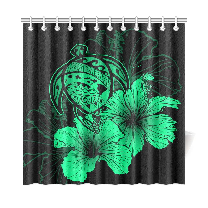 Hawaii Hibiscus Shower Curtain - Turtle Map - Pastel Green - Polynesian Pride