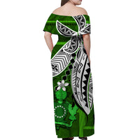 Cook Islands Off Shoulder Long Dress Hibiscus Flowers Style Green LT13 - Polynesian Pride