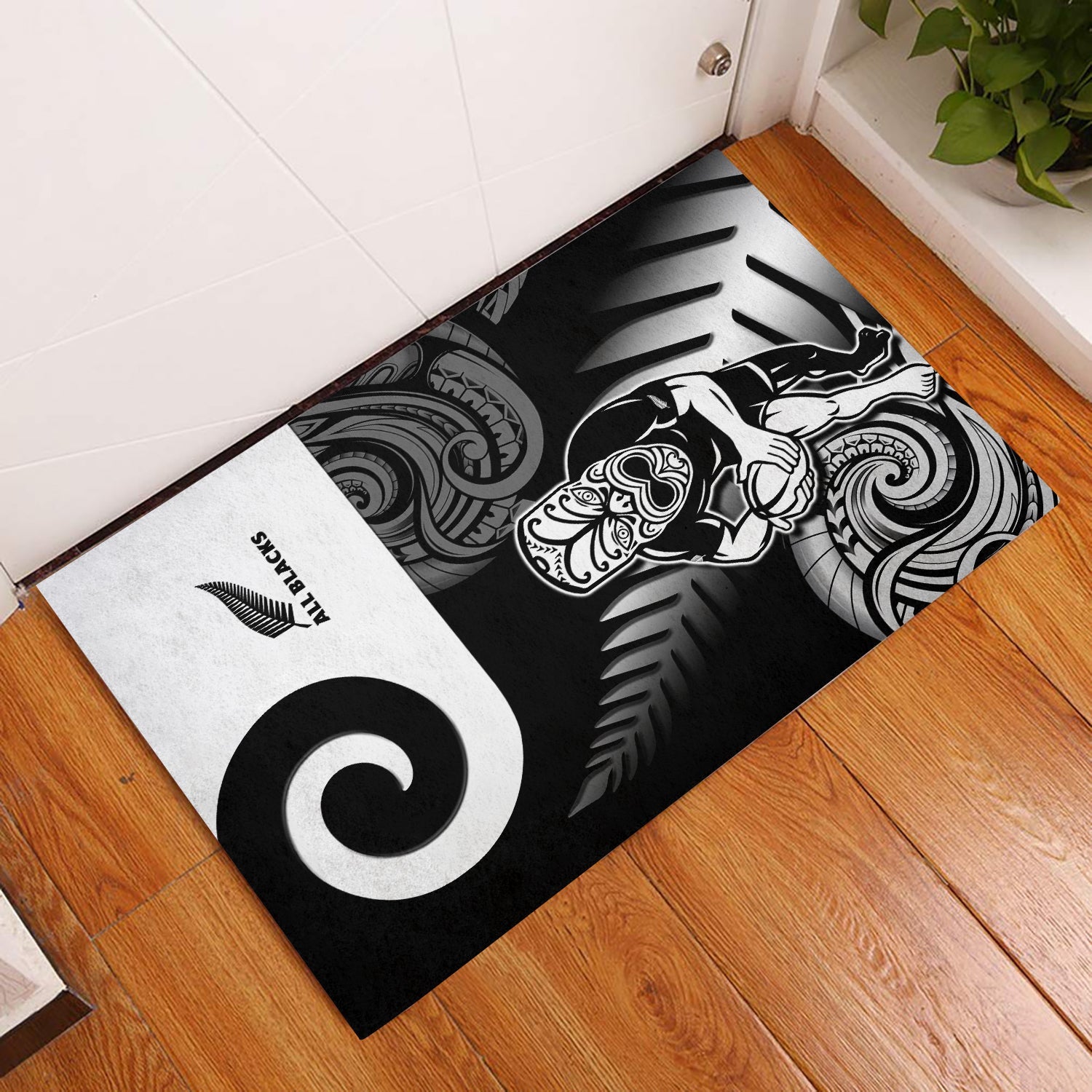 New Zealand Silver Fern Rugby Door Mat All Black Maori Koru LT14 Black - Polynesian Pride