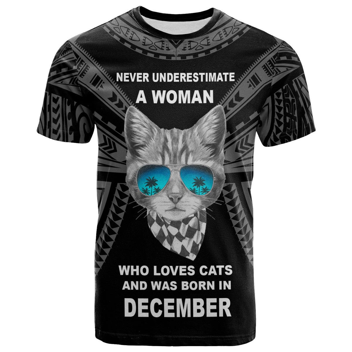 Polynesian T Shirt A Woman Who Loves Cats And Was Born In December Unisex Black - Polynesian Pride
