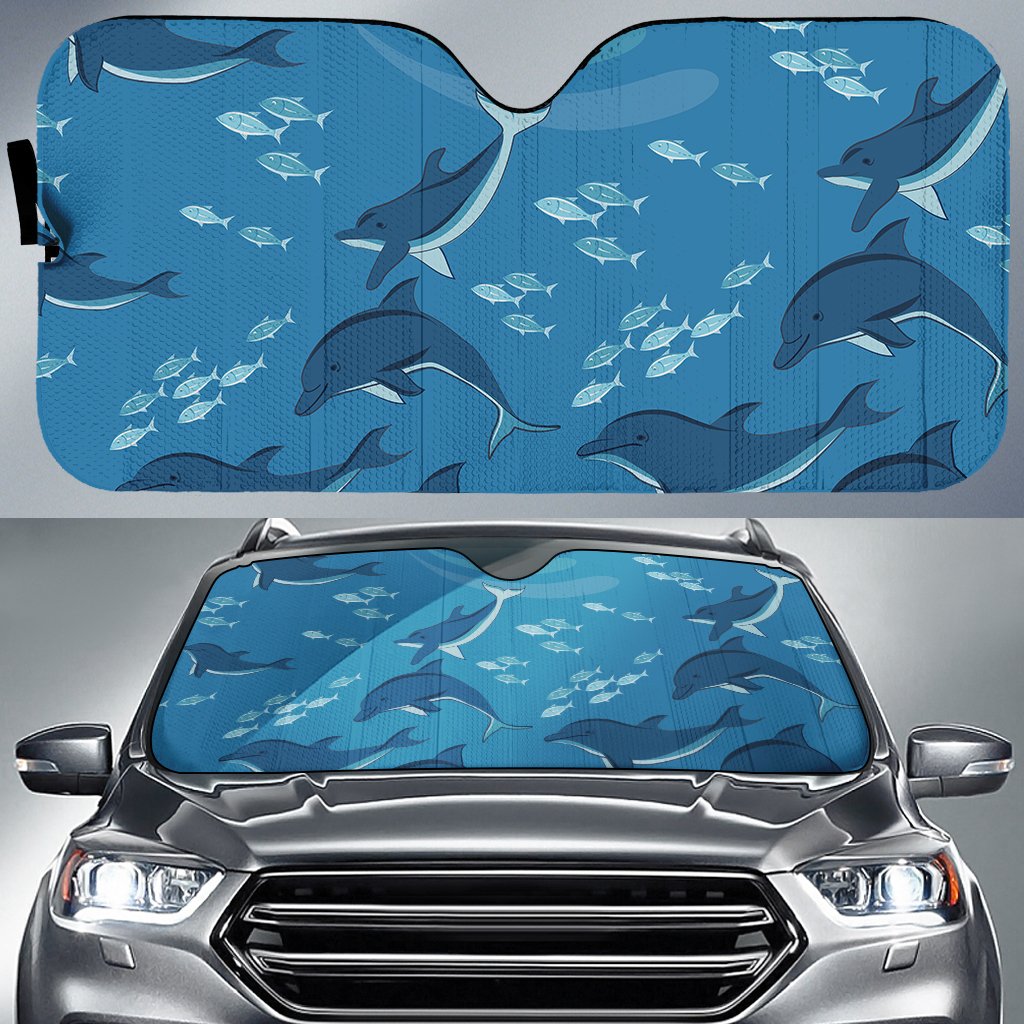 Dolphin And Sea Car Sun Shade AH Auto Sun Shade Universal Fit White - Polynesian Pride