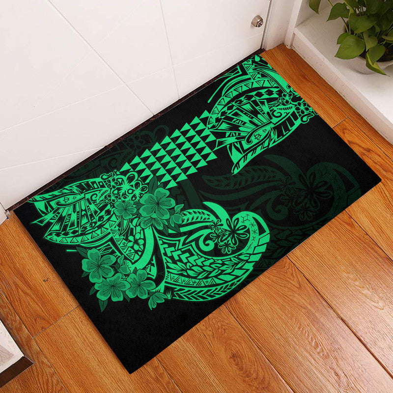 Hawaii Kakau Door Mat Polynesian Floral Tribal Green Version LT9 Green - Polynesian Pride