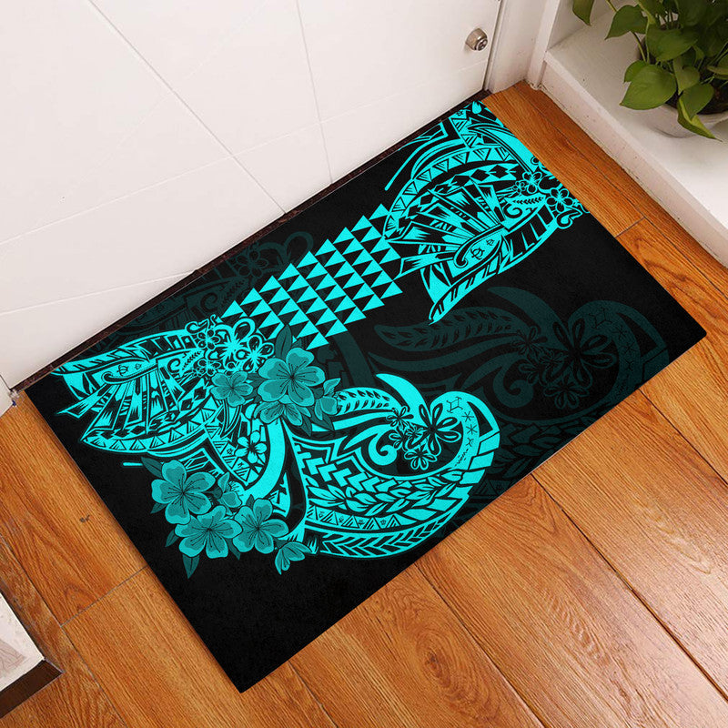 Hawaii Kakau Door Mat Polynesian Floral Tribal Aqua Version LT9 Aqua - Polynesian Pride