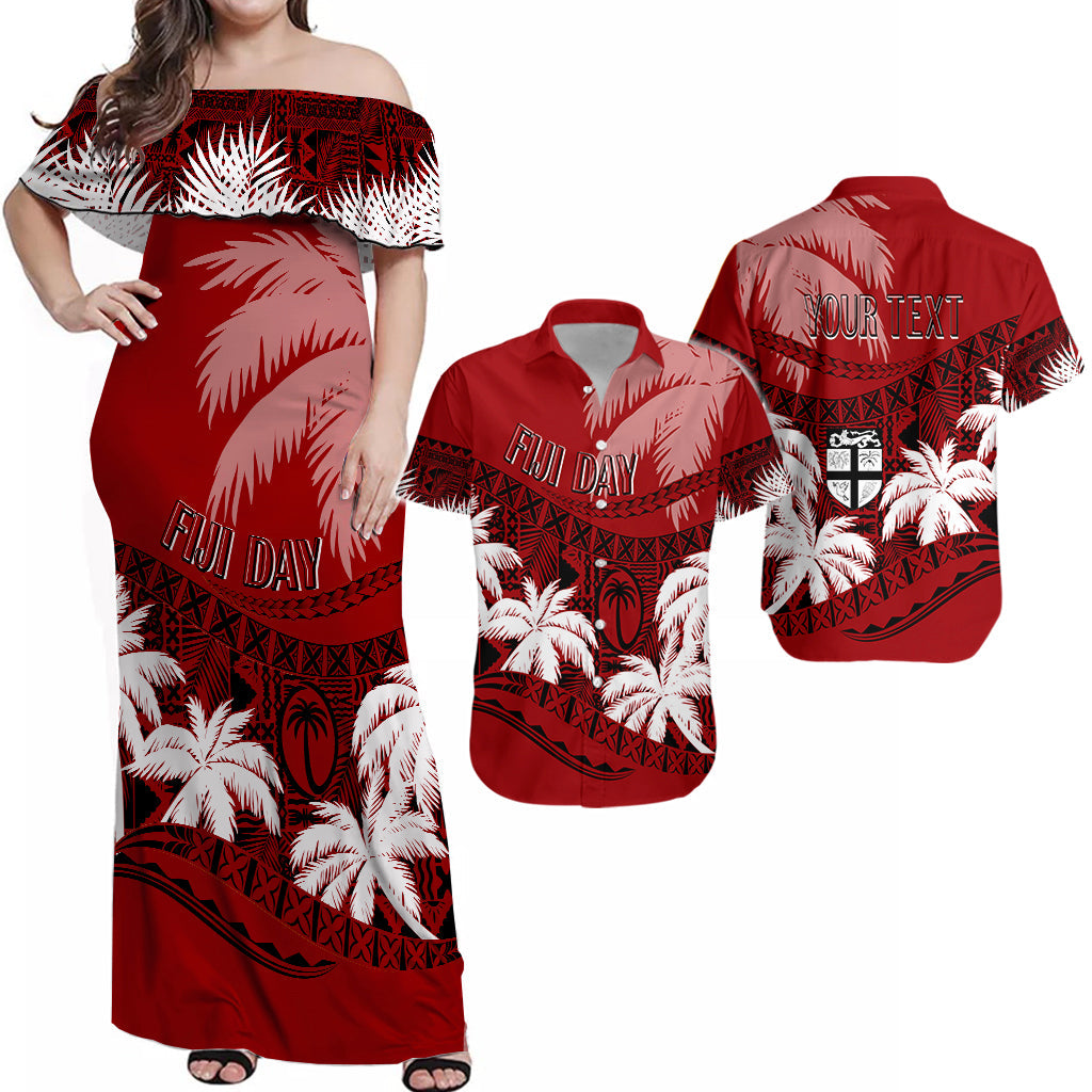 Personalised Fiji Day Matching Hawaiian Shirt and Dress Flying Fijians Masi Kesa Style Red LT7 Red - Polynesian Pride