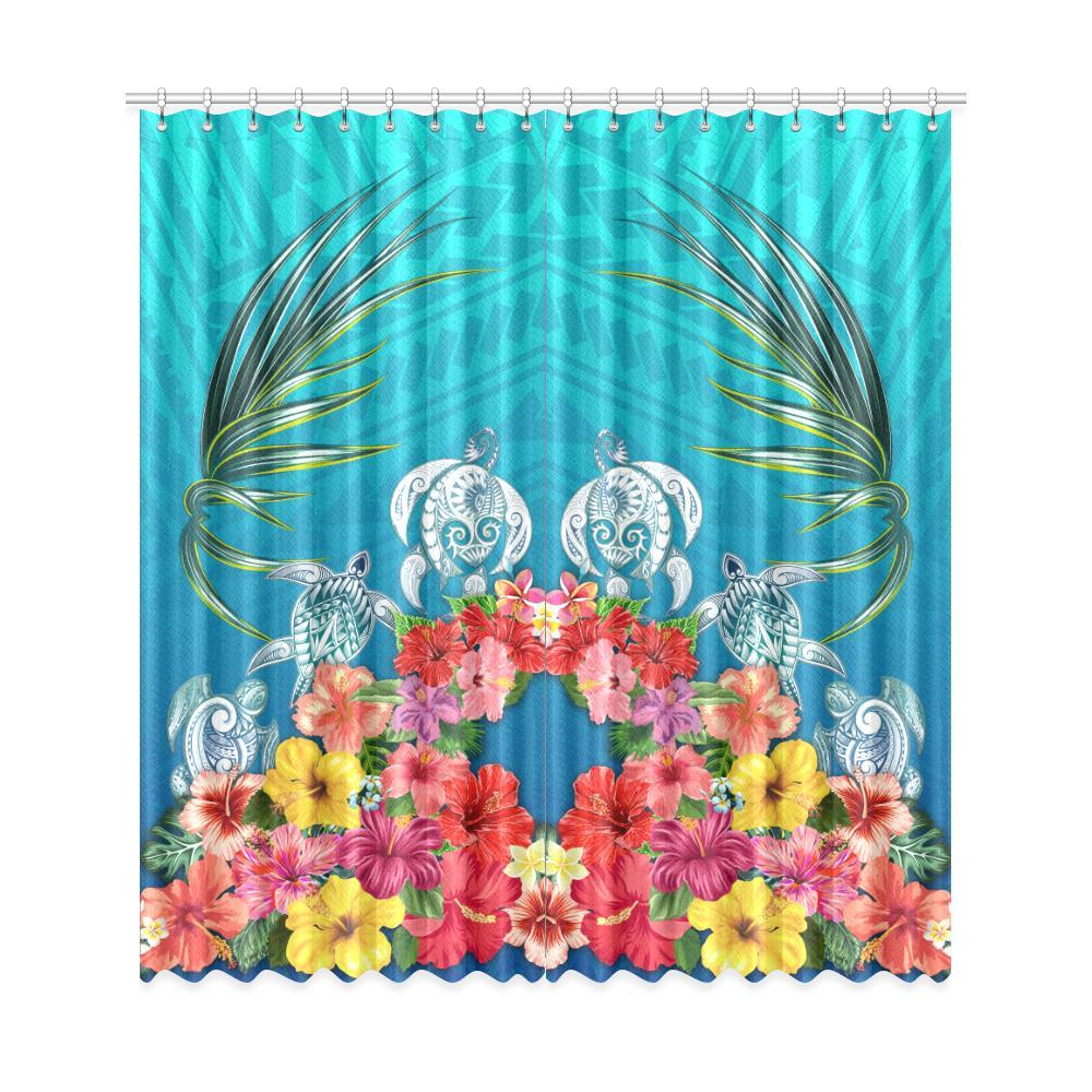 Three Turtle And Hibiscus Window Curtain( Two Piece) Blue One Size 50"x108"(Two Piece) Blue - Polynesian Pride