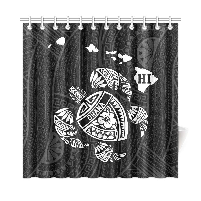 Hawaii Kakau Polynesian Turtle Map Shower Curtain - White - Polynesian Pride