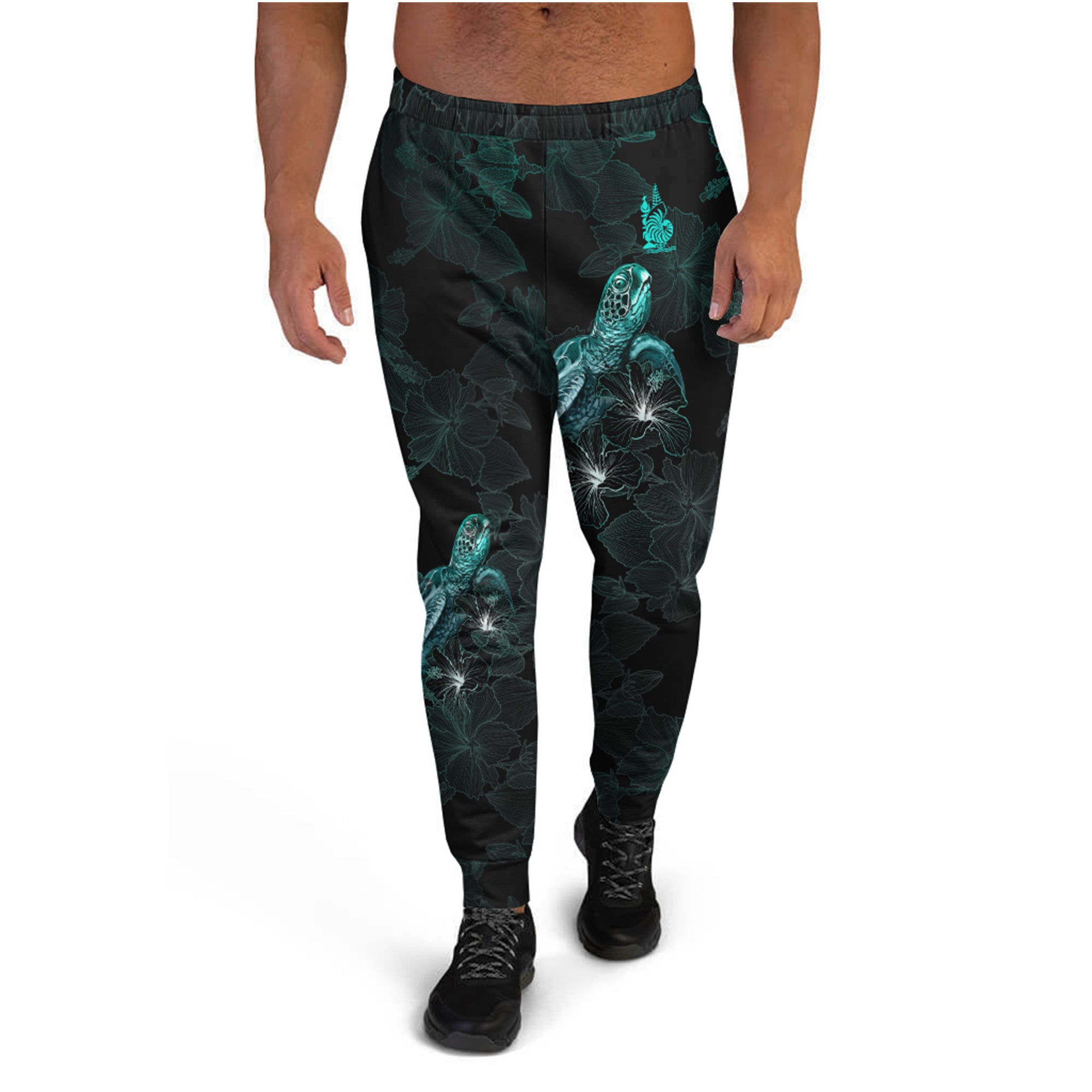 New Caledonia Jogger - New Caledonia Coat Of Arms With Turtle Blooming Hibiscus Turquoise Turquoise - Polynesian Pride