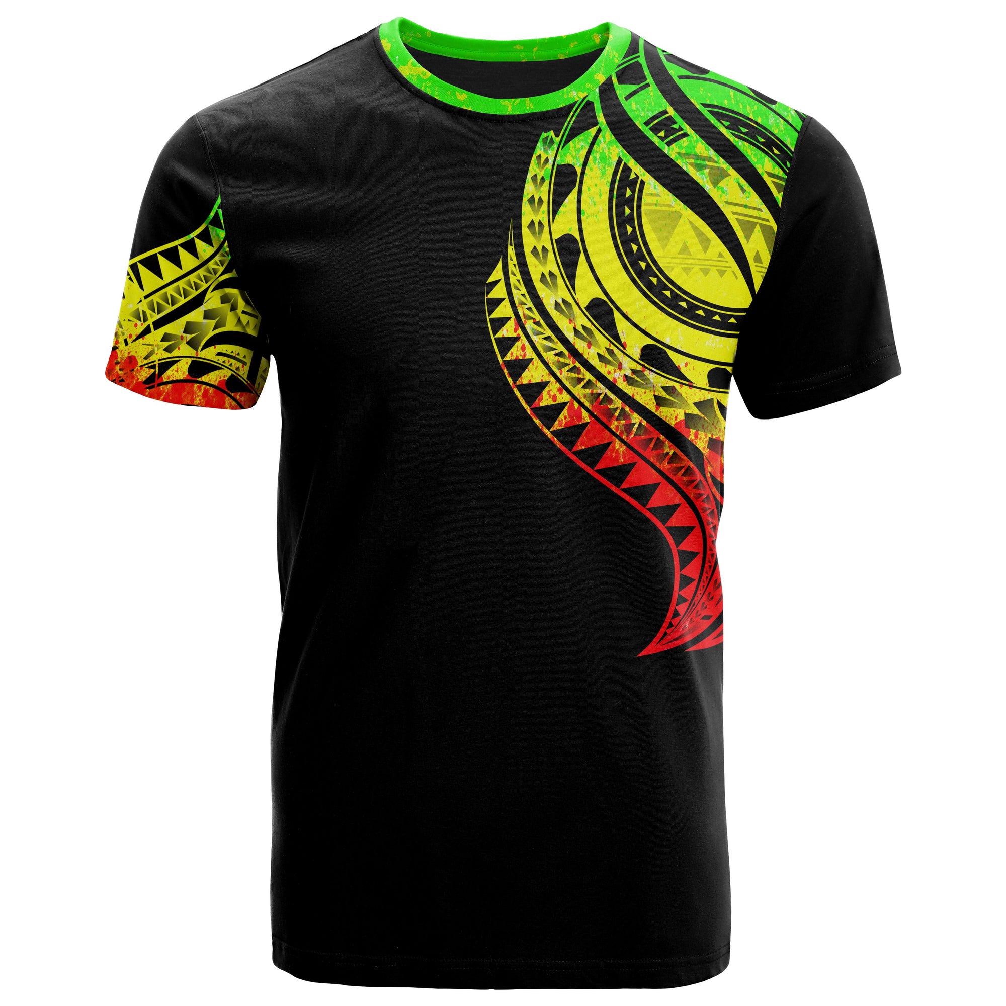 Samoa T Shirt Samoan Tatau Reggae Patterns With Coat of Arms Unisex Black - Polynesian Pride