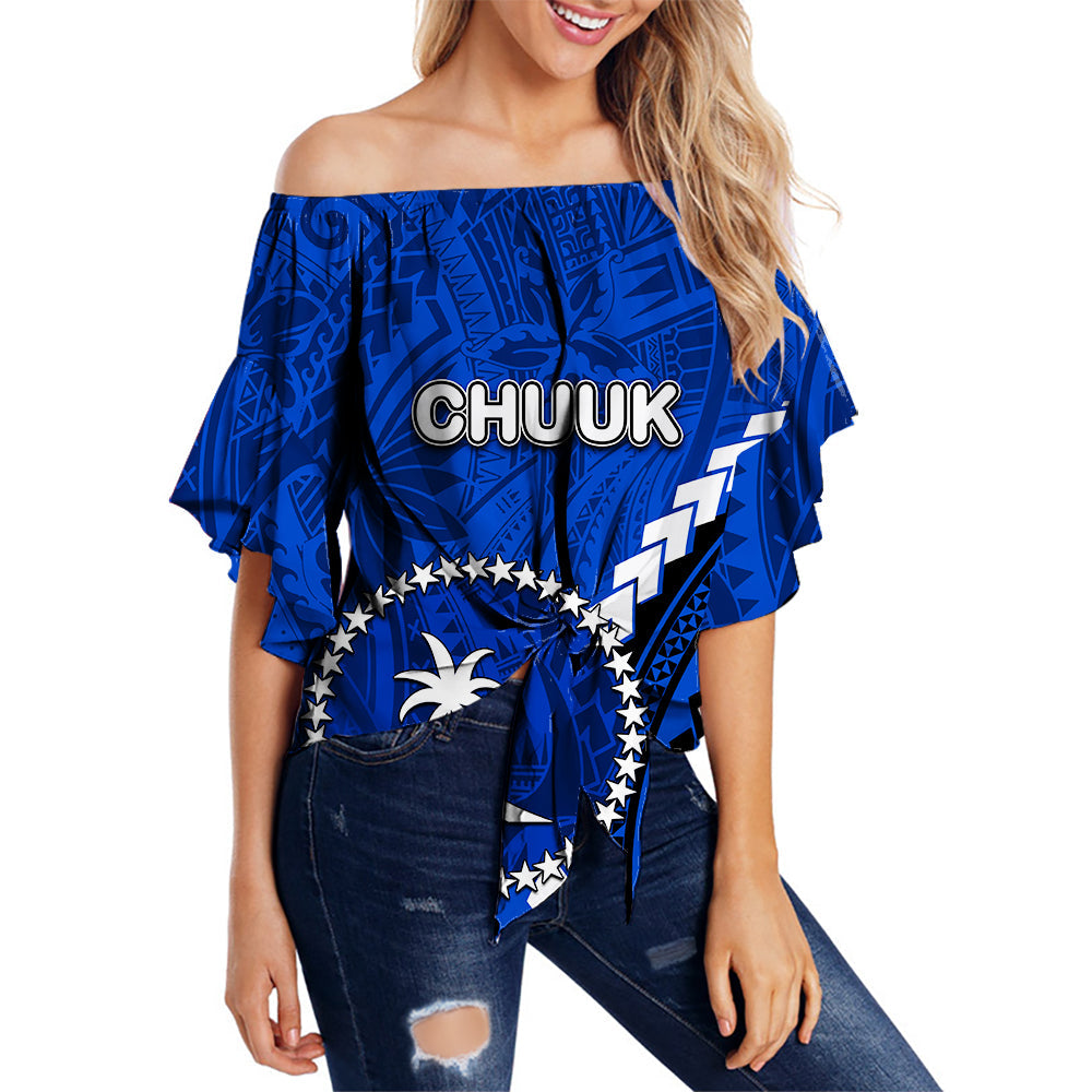 Chuuk Off Shoulder Waist Wrap Top Polynesian Style LT6 Women Blue - Polynesian Pride