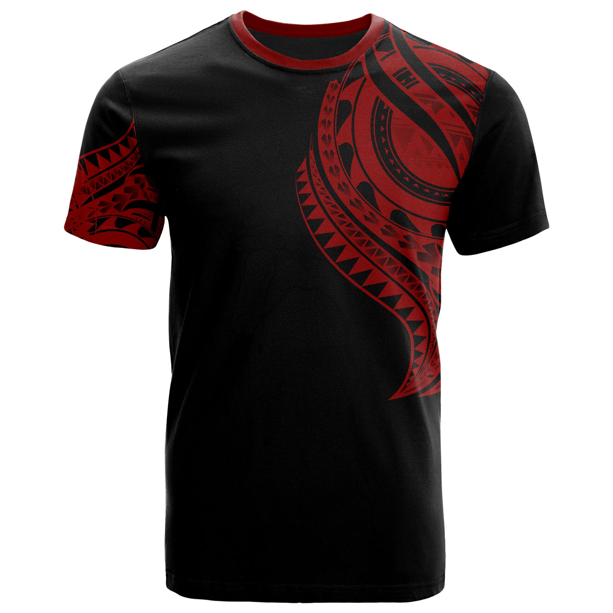 Tahiti T Shirt Tahiti Tatau Red Patterns With Coat of Arms Unisex Black - Polynesian Pride