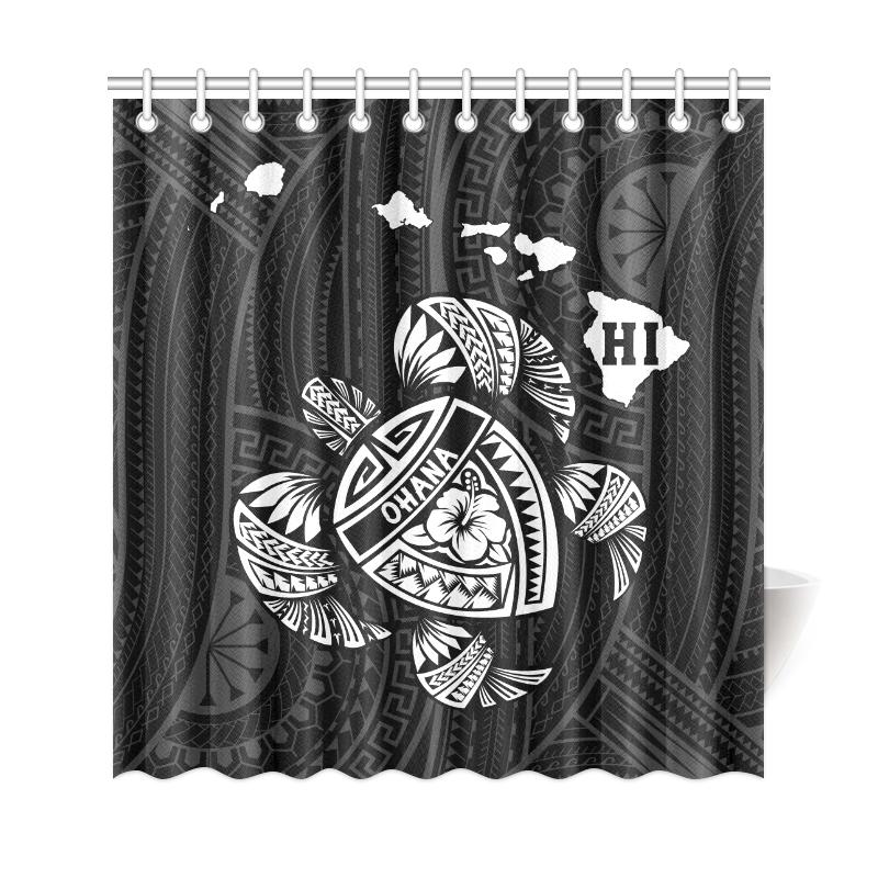 Hawaii Kakau Polynesian Turtle Map Shower Curtain - White - Polynesian Pride