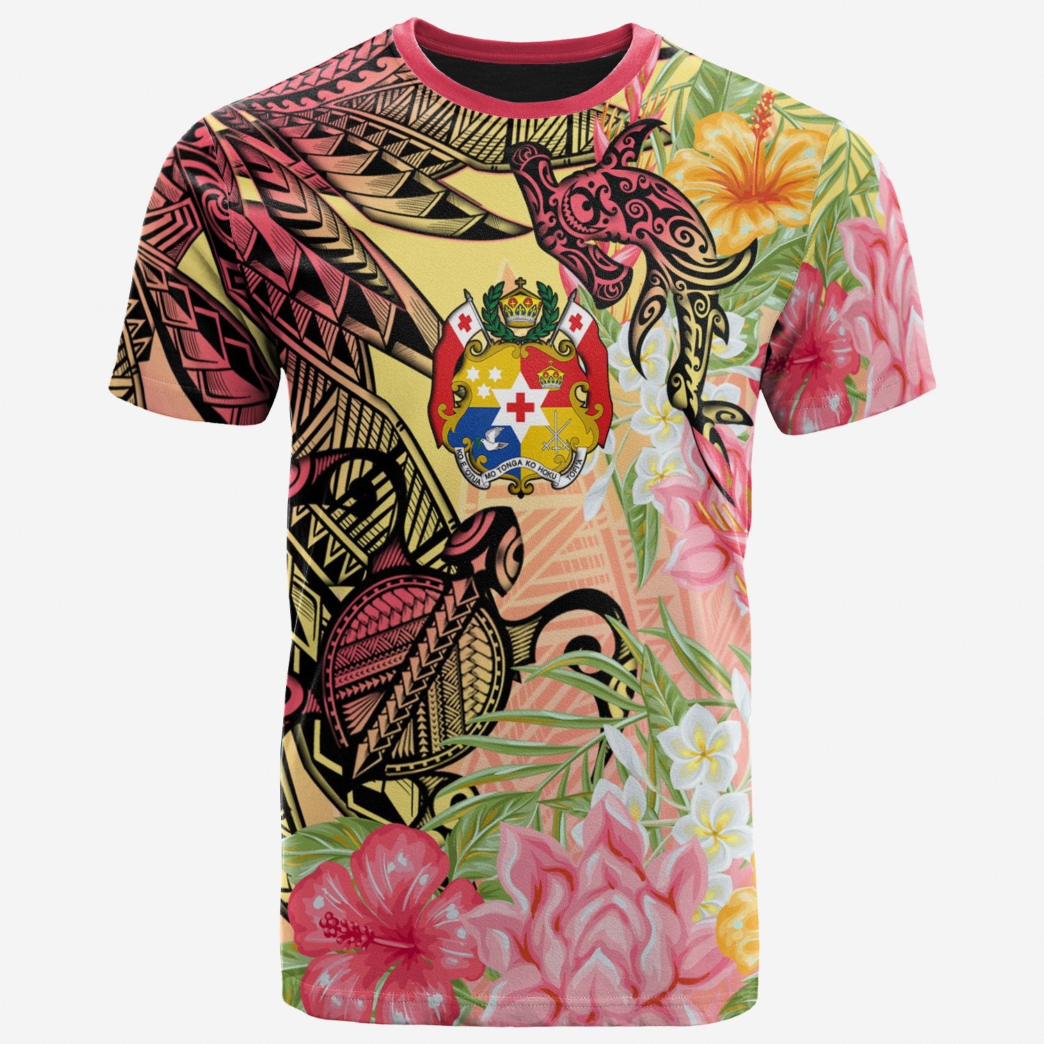 Tonga T Shirt Flowers Tropical With Sea Animals Unisex Pink - Polynesian Pride