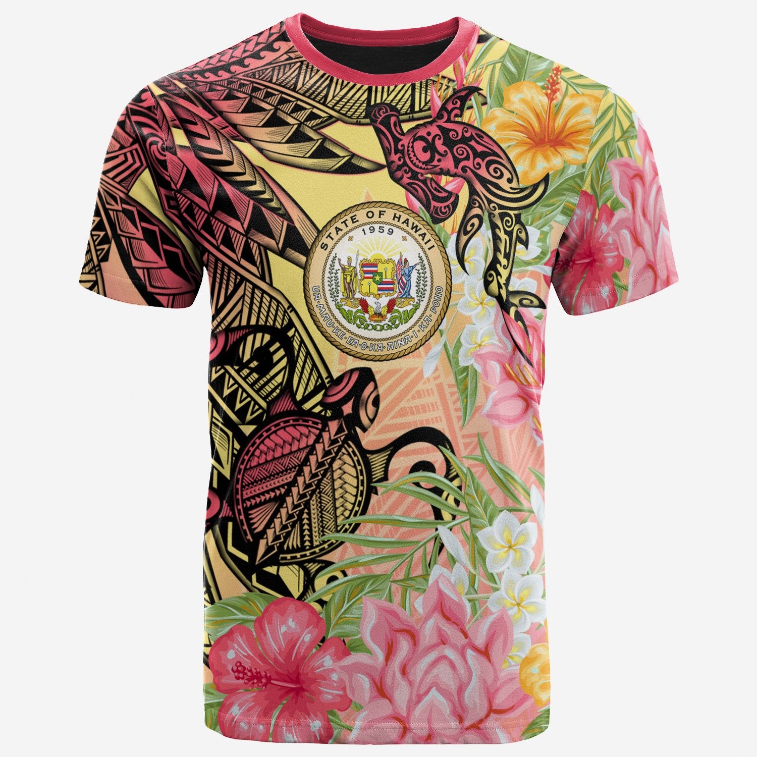 Hawaii T Shirt Flowers Tropical With Sea Animals Unisex Pink - Polynesian Pride