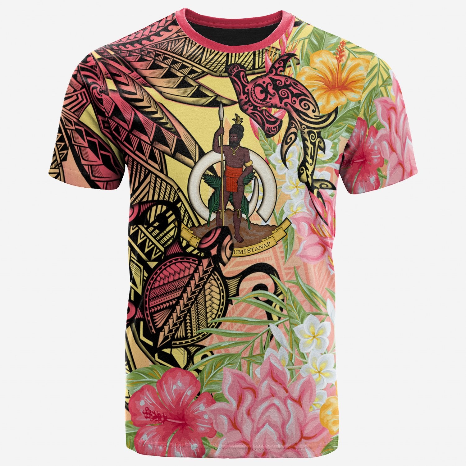 Vanuatu T Shirt Flowers Tropical With Sea Animals Unisex Pink - Polynesian Pride