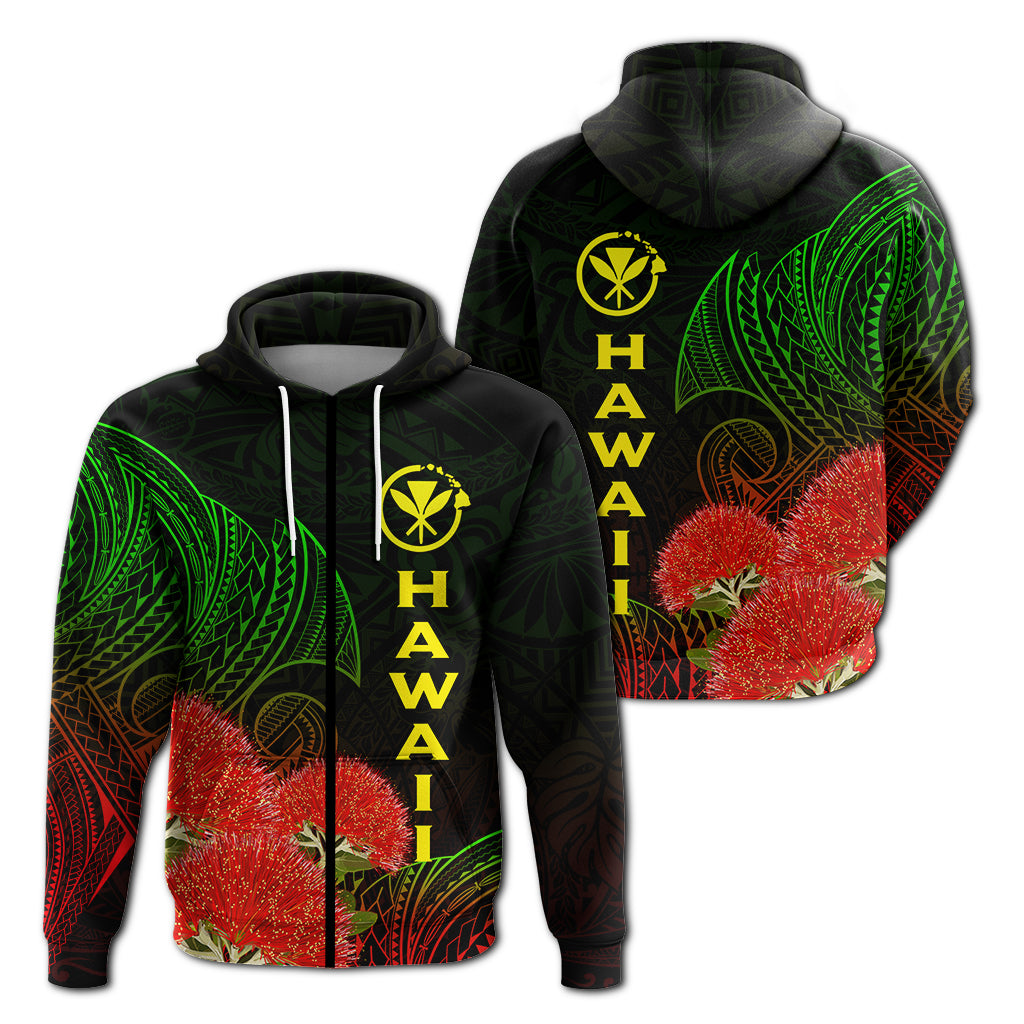 Hawaii Polynesian Zip Hoodie Ohia Lehua LT12 Unisex Black - Polynesian Pride