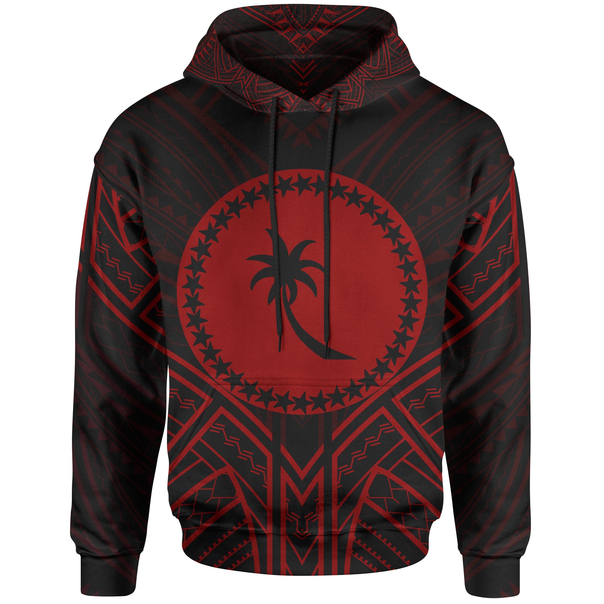 Chuuk State Hoodie Chuuk State Seal Red Tribal Patterns Unisex Black - Polynesian Pride
