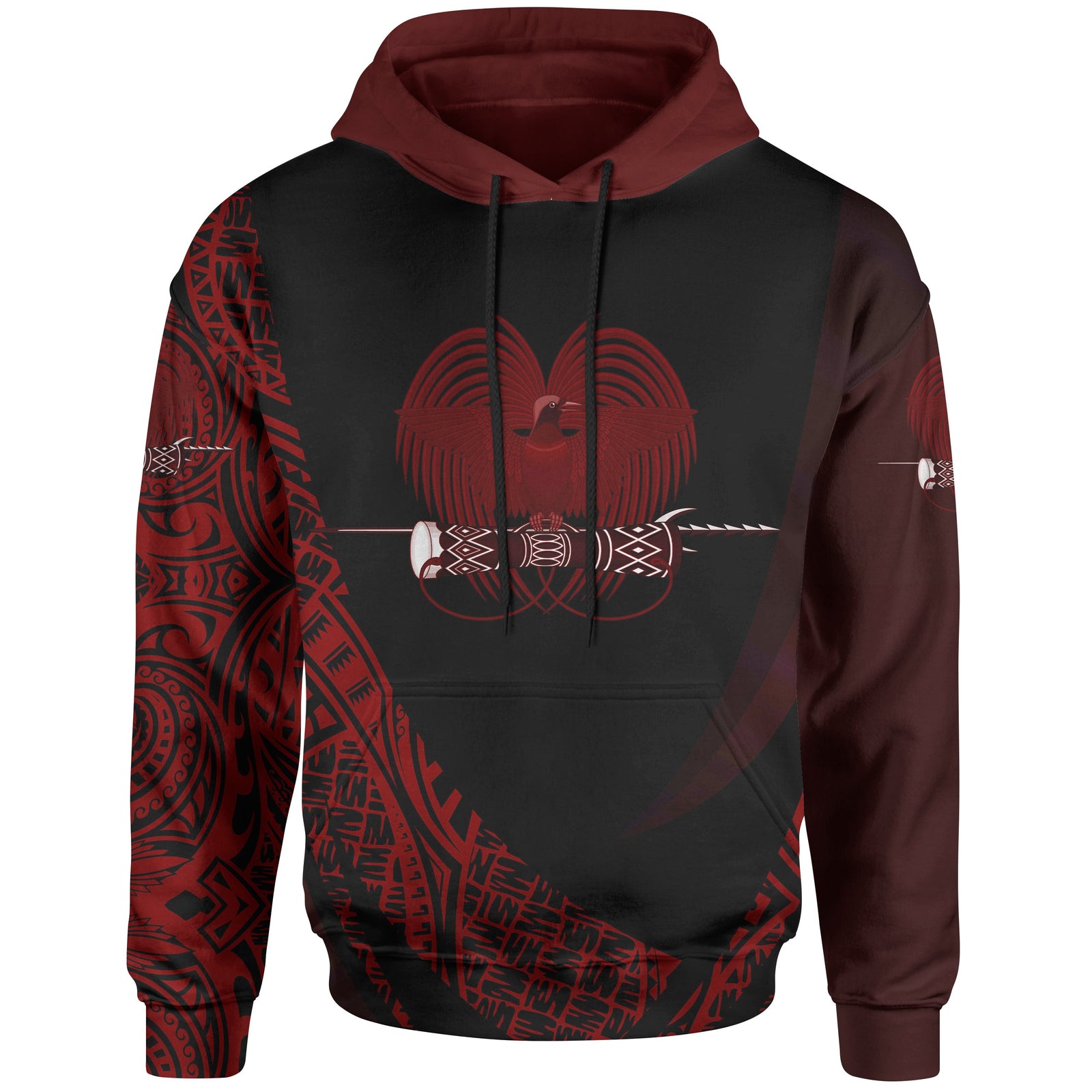Papua New Guinea Hoodie Red Polynesian Patterns Sport Style Unisex Black - Polynesian Pride