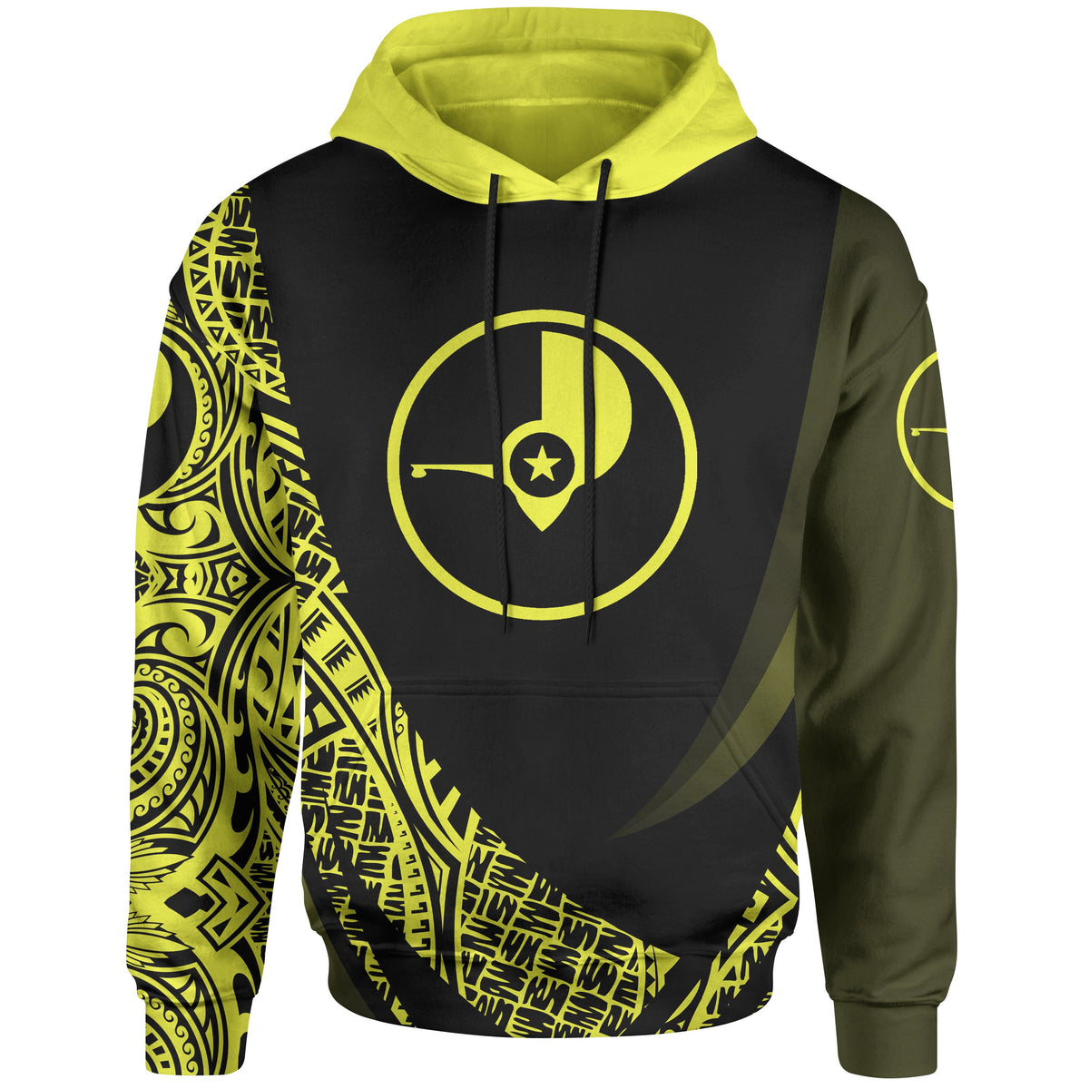 Yap State Hoodie Yellow Polynesian Patterns Sport Style Unisex Black - Polynesian Pride