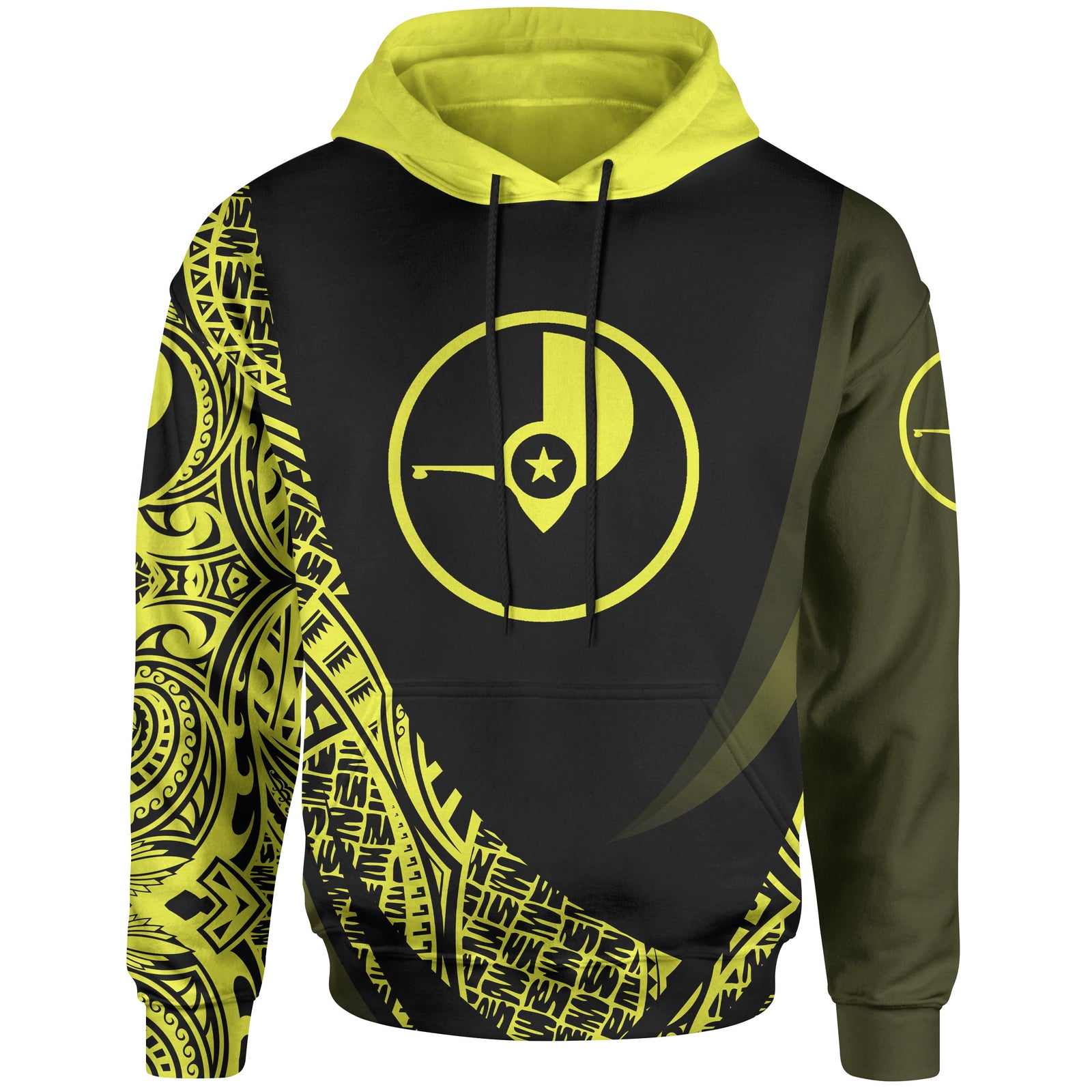 Yap State Hoodie Yellow Polynesian Patterns Sport Style Unisex Black - Polynesian Pride